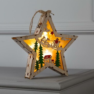 Фигура деревянная Звезда с новогодними санями, 6 Led Luazon Lighting