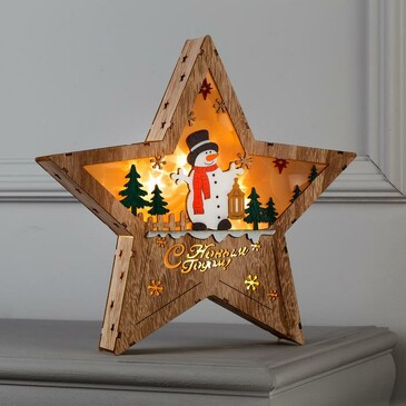 Фигура деревянная Звезда со снеговичком, 6 Led Luazon Lighting